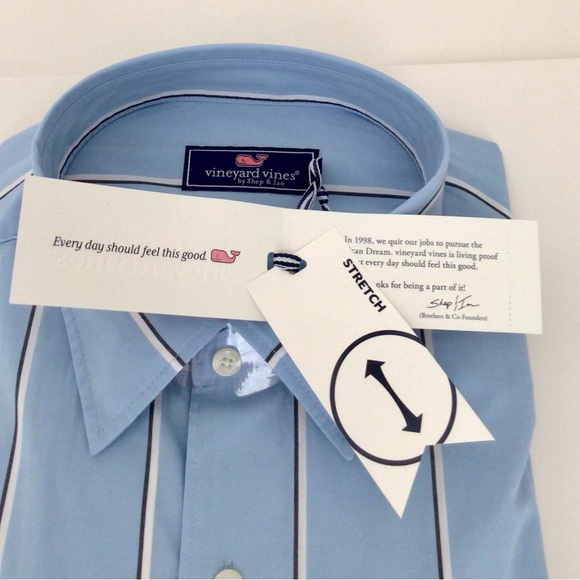 Men’s Vineyard Vines Shirt Stretch Poplin Striped Long Sleeve NEW In Pack Blue - Picture 9 of 9